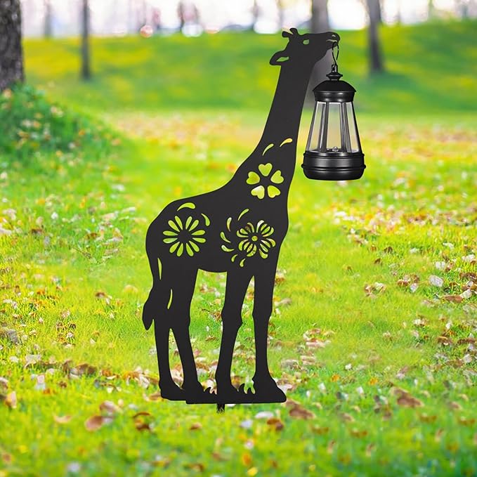 2Pack Solar Outdoor Garden Lights Stakes Solar Metal Flower Giraffe Lawn Deco Statue Patio, Outdoor Decor, Garden Decorations, Lawn Ornaments