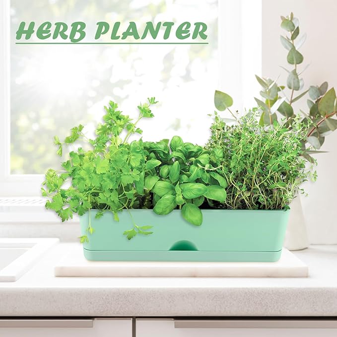 2-Pack Large Window Boxes Planters 16 Inch Rectangle Plant Box Rectangular Planter for Outdoor and Indoor Plants Plastic Windowsill Planter for Herbs Vegetable Flowers Long Window Sill Planters