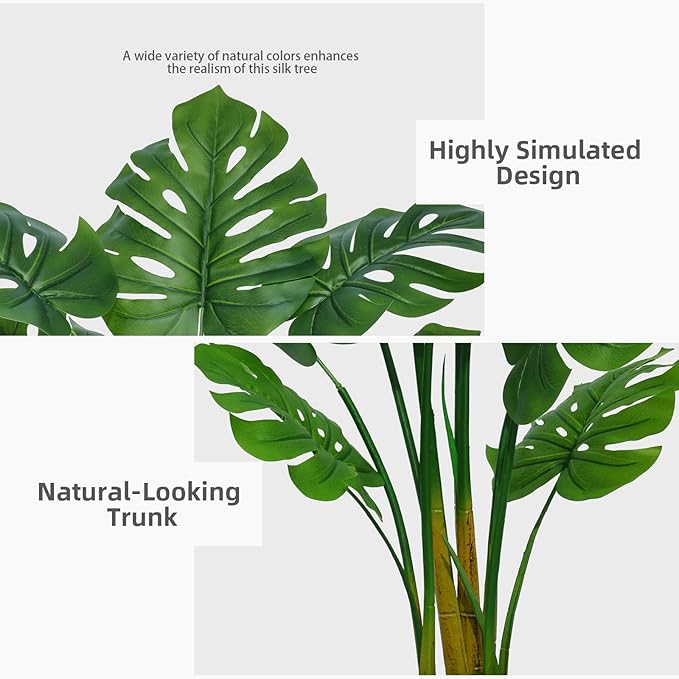 ASTIDY Artificial Monstera Deliciosa Plant 5FT - Faux Tropical Palm Tree with Black Tall Planter - Fake Swiss Cheese Floor Plant in Pot - Artificial Tree for Home Office Living Room Decor Indoor
