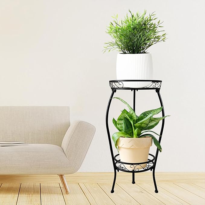 NOAMOO Metal Plant Stand 2 Tier Indoor Outdoor, Tall Flower Pot Shelf Rustproof Stable Heavy Duty Corner Stand, 28 inch Multiple Plant Display Rack for Living Room Patio Balcony Garden