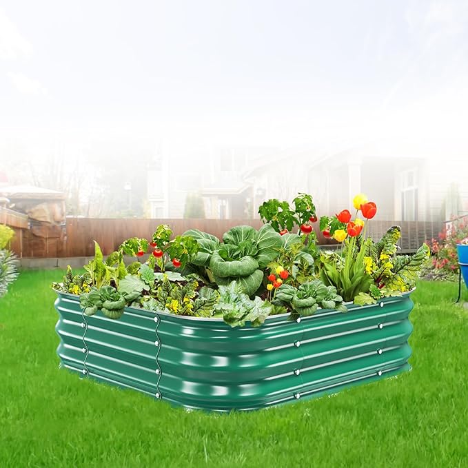 Galvanized Raised Garden Bed, 4x4x1ft Garden Planter Bed Outdoor, Heavy Duty Rustproof Steel Raised Bed Kit for Gardening Vegetables Fruits Flowers Grow Green