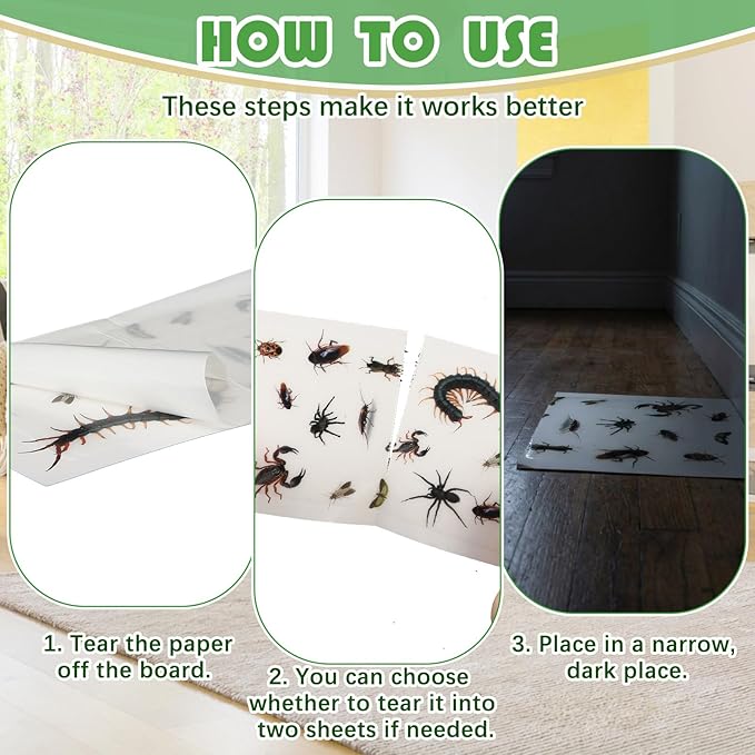 Qualirey 30 Pcs Cricket Insect Glue Traps Extra Sticky Non Toxic Mouse Glue Traps with Printed Insect to Lure Pests for Kitchen Bathroom Garage Indoor Bug Cockroaches Scorpions (One Piece Style)