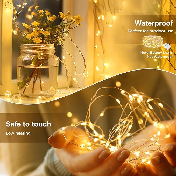 kolpop 18 Pack LED Fairy Lights Battery Operated, 7FT 20 LED Mini Twinkle String Lights Battery Powered Waterproof for Christmas Mason Jars Party (Warm White)