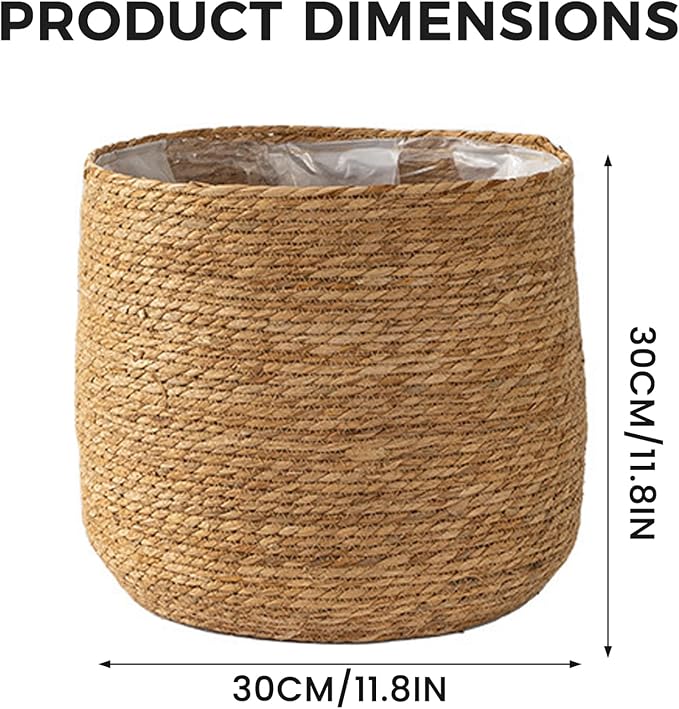 12 Inch Woven Wicker Rattan Planter Basket with Plastic Liner for Indoor Plants and Storage