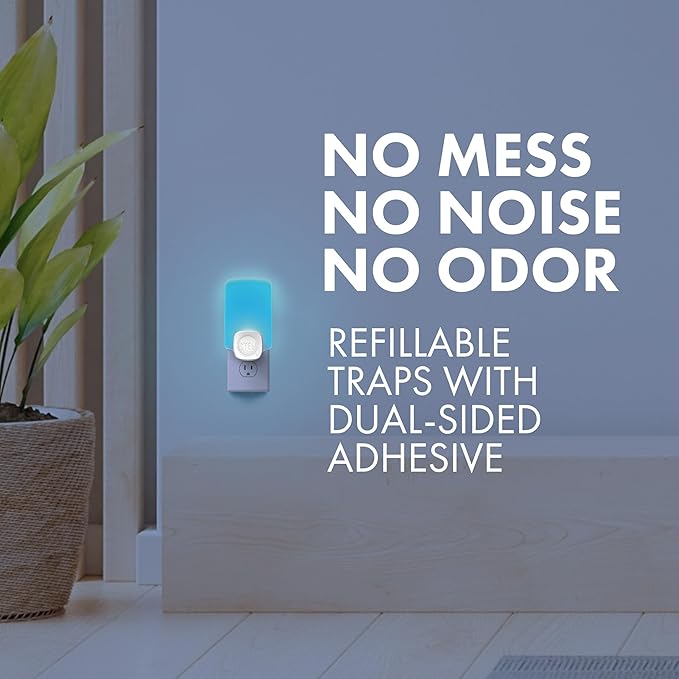 STEM Flying Insect Trap - Indoor Fruit Fly & Gnat Catcher for Home, Kitchen & Any Room, Attracts & Traps Bugs, Soft Blue UV Light - Includes 2 Plug-In Devices & 2 Cartridges