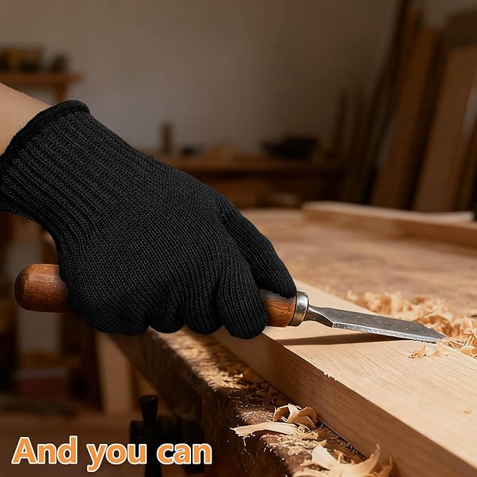Level 5 Cut Resistant Gloves for Kitchen & Mandoline Slicer, Safety Food Grade Stainless Steel Wire Protection, High Dexterity Ambidextrous Work Gloves for gardening, Woodworking, Black (L)
