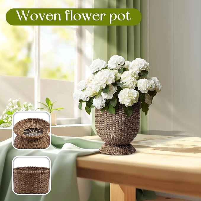 14 Inch Handwoven Boho Wicker Basket,Woven Decorative Storage Basket and Planter for Porch Patio Backyard Home Garden