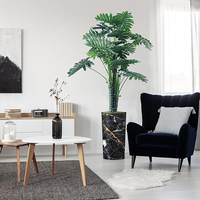 Artificial Tree in Modern Granite Effect Planter, Fake Philodendron Tree Silk Trees for Indoor and Outdoor Home Decoration - 70" Overall Tall (Plant Pot Plus Tree)
