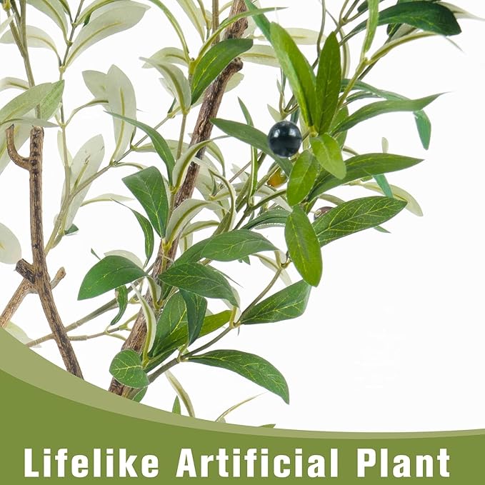 Artificial Fake Olive Tree 5FT Tall 2Pack with White Planter Faux Silk Olive Tree for Home Living Room Office Decor Faux Artificial Plants Indoor with Fruit & Free Moss