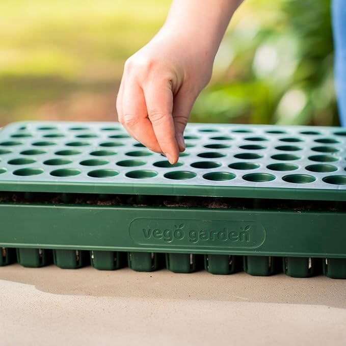 Vego garden Seedling Suite Products 10" x 20" 76 Cells Stackable Seed Starter Germination Tray with 3-in-1 Plant & Pop Board and 10" x 20" Bottom Watering Tray