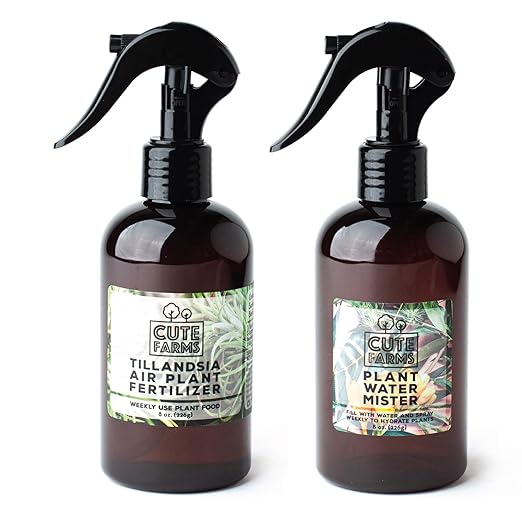 Cute Farms Tillandsia Air Plant Fertilizer | Gentle Weekly Use Formula Plant Food | Formulated Nutrients for Air Plants (8 oz. Spray Bottle + ONE Fine Mist Water Sprayer)