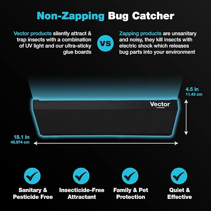 Catchmaster Vector Optima Black, UV Light Fly Traps for Home, Gnat Traps for House Indoor, Shatterproof Bulbs, UV Lamp Insect Killer, Bug Catcher for Kitchen, Garage, & Warehouse