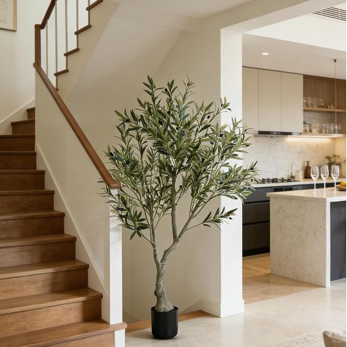 6ft Tall Artificial Olive Plants Indoor - Large Faux Decorative Trees for Home Decor, Artificial Tree UV-Resistant Outdoor, Fakeplant for Home Office Living Room