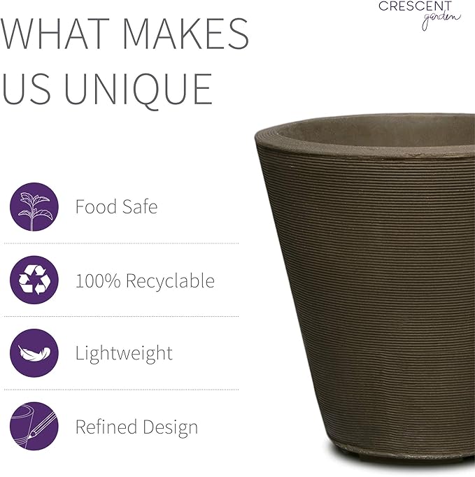 Crescent Garden Madison Indoor/Outdoor Modern Round Planter with Drain Hole - Durable All-Season Plant Container for Patio, Balcony Pots, Indoor Houseplant Flowerpot 16" W (Old Bronze)