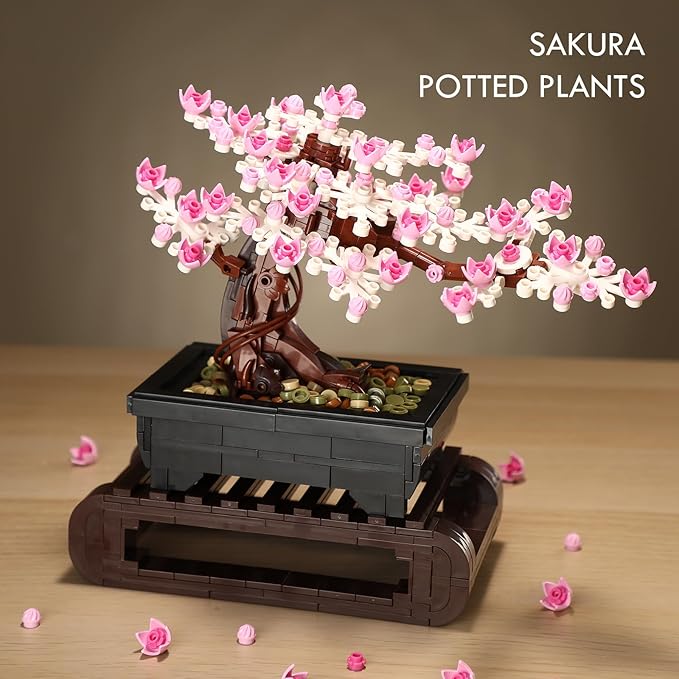 Vamuss 3-In-1Le-go Bonsai Tree Building Set,Cherry Blossom Tree Building Set,DIY Plant Model Botanical Collection Design Kit for Adults,Creative Gift for Home Décor and Office Art