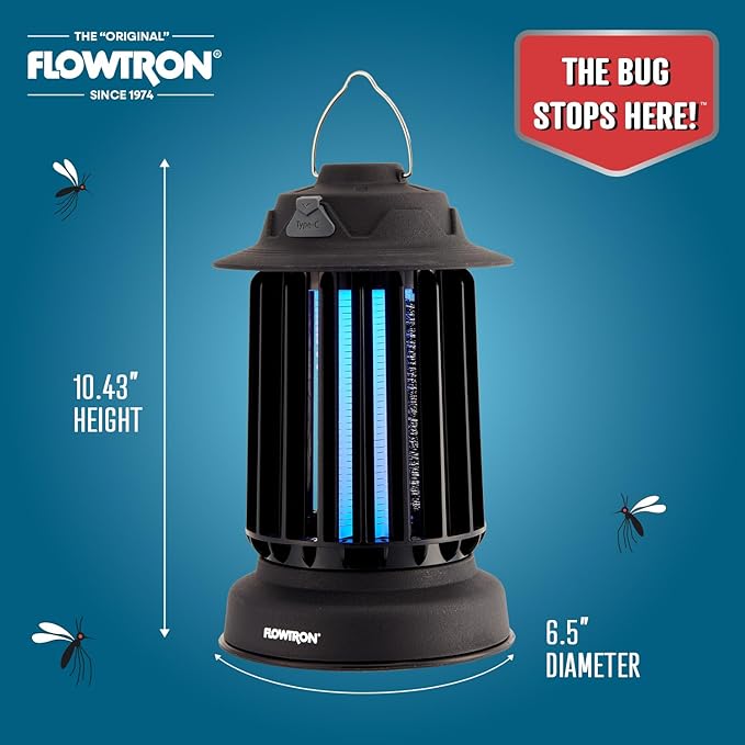 Flowtron Bug Zapper Lantern | 2-in-1 Electric Mosquito Killer & LED Camping Lantern, 2150 Sq Ft Coverage, 2000mAh Rechargeable Battery, Self-Cleaning Bug Zapper for Patio Outdoor & Indoor Use