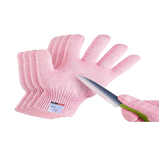 2 Pairs Cut Resistant Gloves for Kids 10-13 Years, Level 5 Protection Cutting Gloves Food Grade for Cooking, Whittling, Wood Carving, Gardening and DIY(Pink-XS)