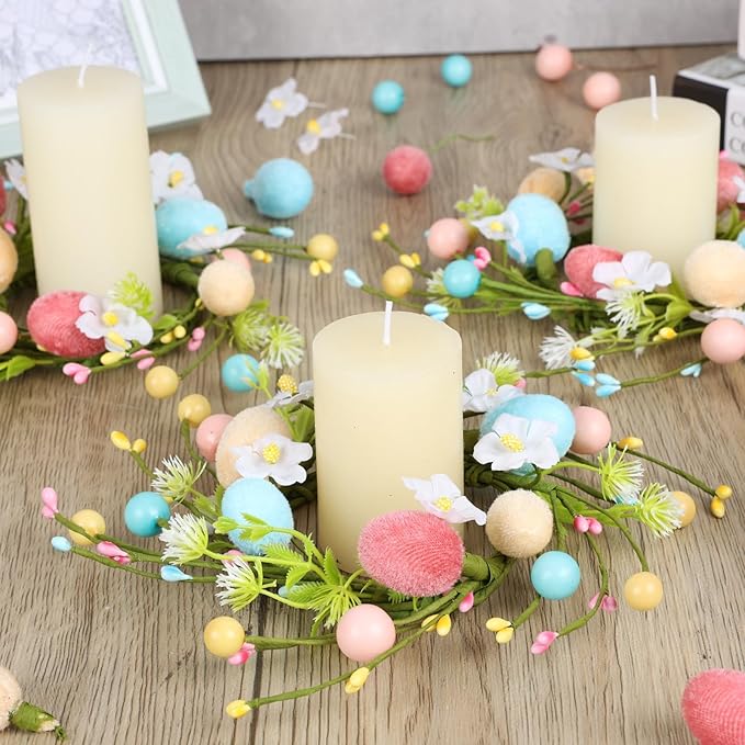 4 PCS Small Easter Wreaths for Kitchen Cabinet Mini Artificial Easter Colorful Egg Wreath for Front Door Spring Summer Hanging Wreath with Ribbon Flower Berry for Porch Window Wall Farmhouse Decor