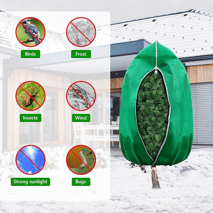 Plant Covers Freeze Protection – 4 Pack 71"x48" Extra Large Frost Blankets for Outdoor Plants, 2.8oz/yd² Heavy-Duty Tree Covers with Zipper & Drawstring – Reusable Winter Plant Freeze Cloth