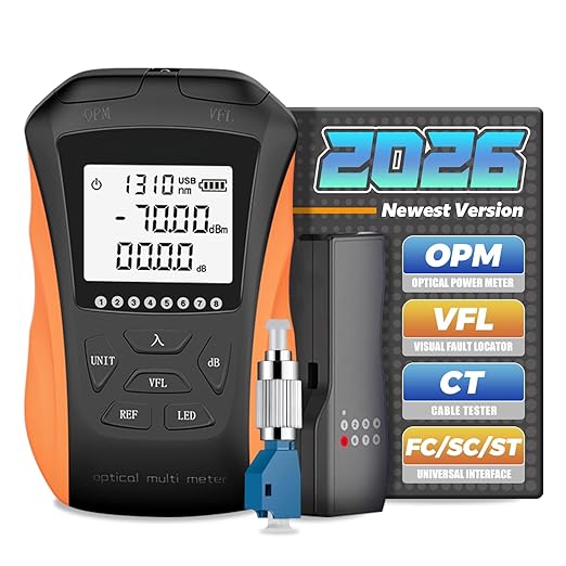 YGGYM Optical Power Meter with Visual Fault Locator, Fiber Light Meter with Cable Tester Function and Li-ion Battery USB Charge for FC/SC/ST Universal Interface