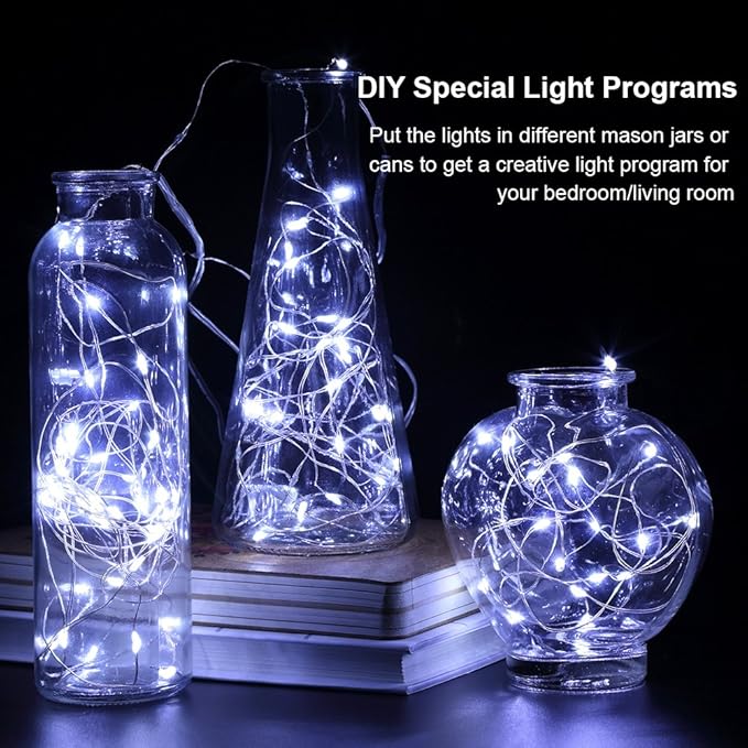 GDEALER 2 Pack Fairy Lights 20 Ft 60 Led Battery Operated Twinkle Lights with Remote Waterproof Twinkle Lights 8 Modes Fairy String Lights for Party Bedroom Wedding Decorations-White