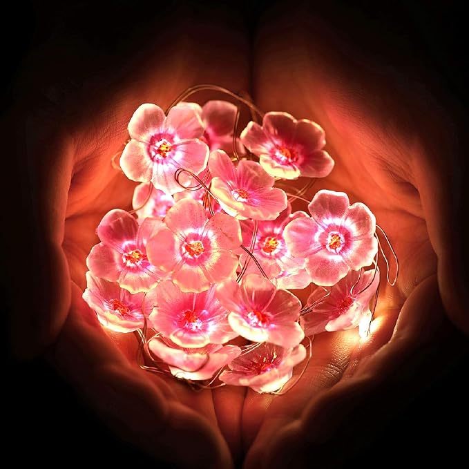 Mudder 2 Pieces Cherry Blossom Lights LED Flower String Light Blossom Decor Battery Wire Fairy LED Garland for Birthday Wedding Bedroom Party Decoration(16.4 ft,Cherry)