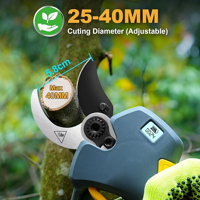 Electric Pruning Shears Cordless 40mm 1.6'' Cutting Diameter 2×2Ah Batteries, Compatible with Makita 18V Battery Powered Pruner Electric Secateurs Branch Cutter Professional for Tree Trimming