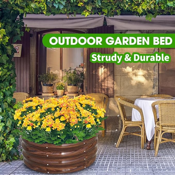 Galvanized Steel Raised Garden Bed, Large Outdoor Metal Planter Box Big Flower Plant pots for Patio Backyard Porch Deck Planting Flowers Vegetables and Herbs (Wood Grain, 3 ft)