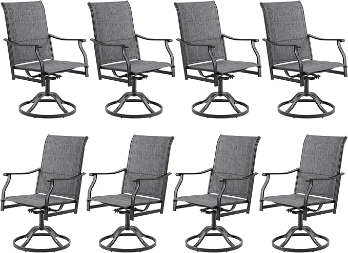 Soohow Swivel Outdoor Dining Chairs Set of 8, Patio Swivel Dining Chair with Textilene Fabric, Outdoor Metal Armchair All Weather Resistant, Ergonomic Comfort, Perfect for Patio, Backyard, Balcony