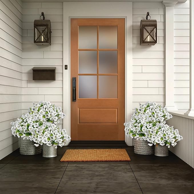 SupBri 12 Bundles Artificial Flowers for Outdoor, UV Resistant Fake Pansy Flowers, Silk Faux Fowers for Outdoor Planters Home Garden Office Patio Front (12, White)
