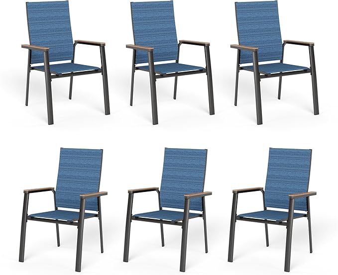 Sophia & William Lightweight Aluminum Outdoor Chair 6 Pieces, Rust-Resistant Aluminum Frame Patio Chairs, Stackable Design for Space Saving-Blue