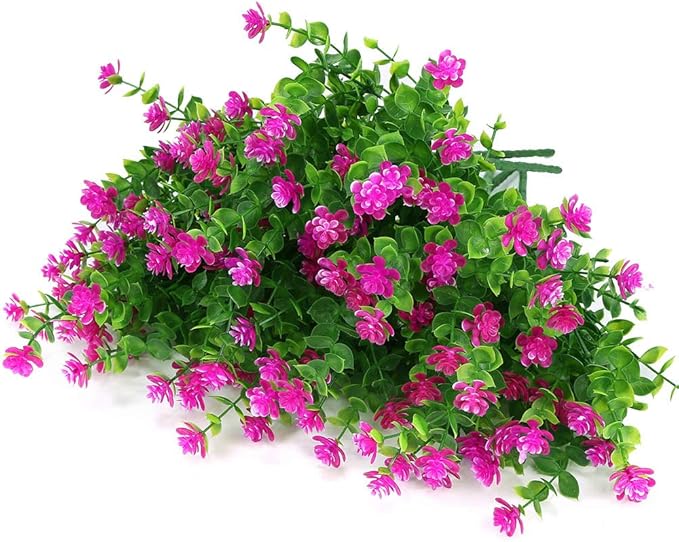 ArtBloom 24 Bundles Outdoor Artificial Flowers UV Resistant Fake Boxwood Plants, Faux Greenery for Indoor Outside Hanging Plants Garden Porch Window Box Home Wedding Farmhouse Décor (Magenta)