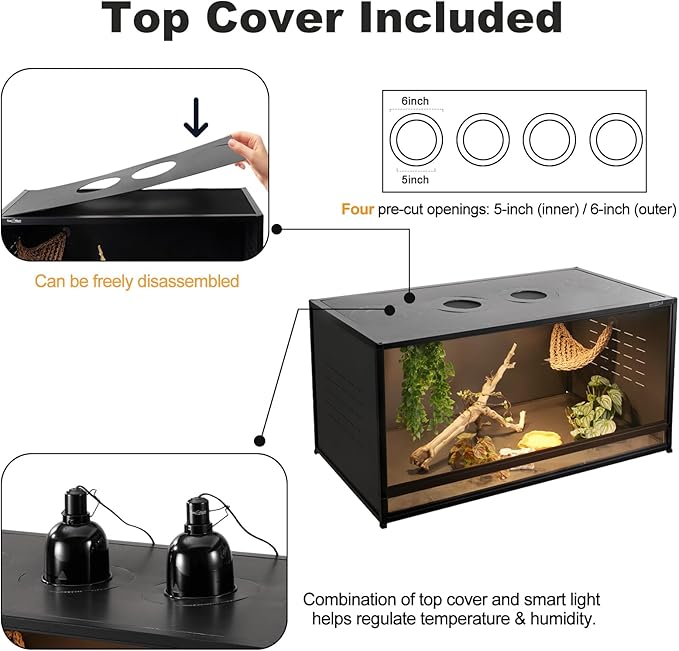 ToxiRium Reptile Terrarium 120 Gallon Large, PVC Enclosure Breeding Tank for Bearded Dragon Gecko Lizard Snake, Wide Breeding Lounge Vivarium Area with Ventilation, Suit for Juvenile to Adult Reptiles