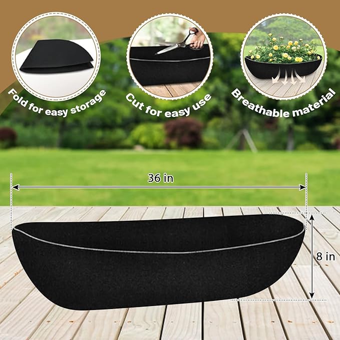 3PCS 36 inch Planter Liner,Fabric Window Box Liners,Hanging Planter Liners for Outdoor Plants Half Moon Shape Replacement for Flower Pots Horse Trough Hanging Basket Vegetables Pot