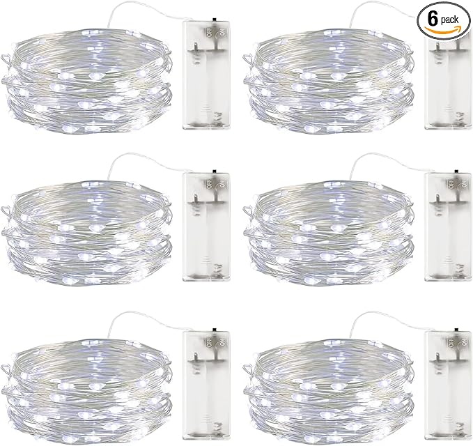 Fairy Light Battery Operated String Lights 6 Pack 20LED Copper Wire Firefly Twinkle Lights Indoor Waterproof for Christmas Halloween,Garden Party, Bedroom, Wedding, Birthday（Cool White）