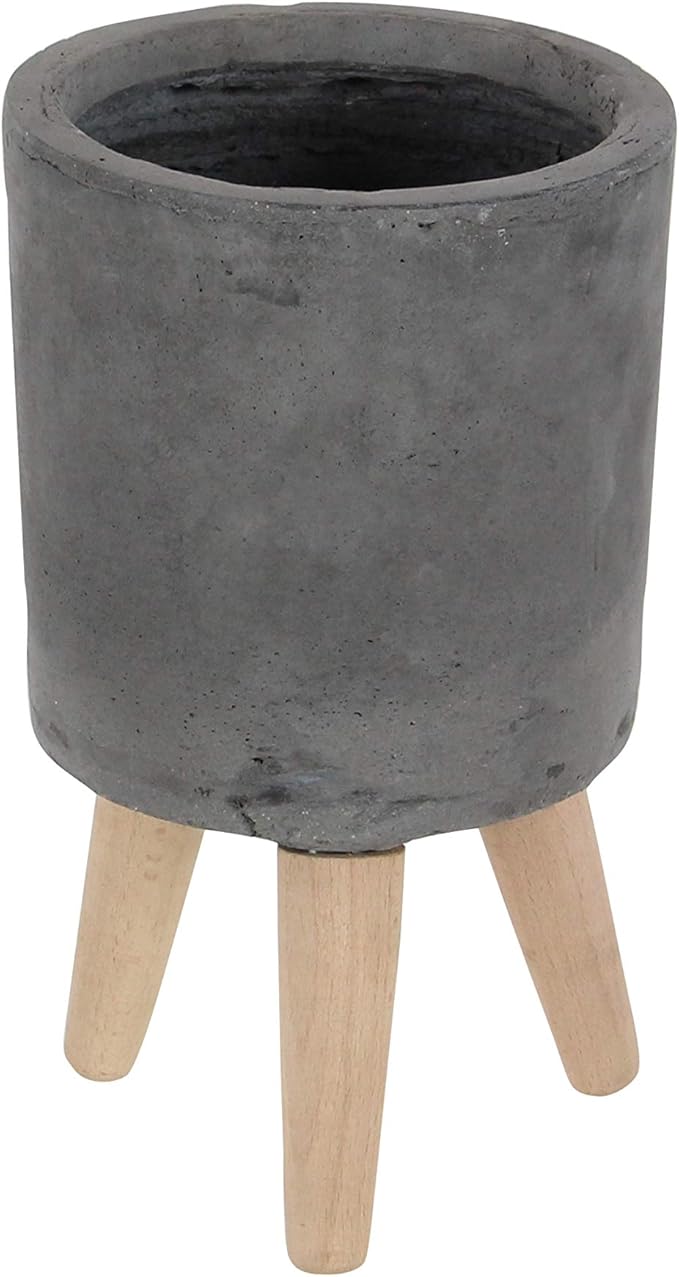 Deco 79 Fiberclay Round Planter with Wood Legs, Set of 3 12", 15", 17"H, Black