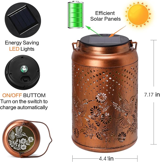 Hummingbird Solar Lantern Outdoor Waterproof Christmas Gifts for Women Mom Grandma Garden Decor Hanging Lights Metal Solar Decorative Outside for Patio Yard Pathway Landscape