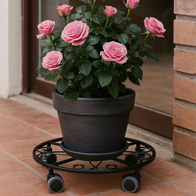 8 Pack Plant Caddy with Wheels Heavy Duty 11.8 Inches Metal Plant Stand with Wheels Plant Dolly Rolling Plant Stand Plant Roller with Casters for Indoor and Outdoor (8, Black)