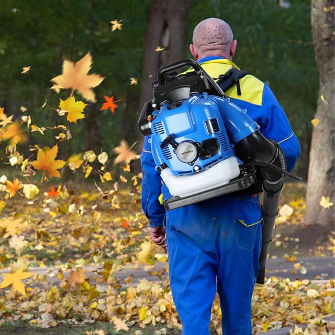 75.6CC Backpack Leaf Blower, 750CFM 205MPH 4-Stroke Engine Gas Leaf Blower Back Pack Leaf Blowers Gas Leaf & Snow Blower for Lawn, Garden & Commercial Use Blue BBX9900