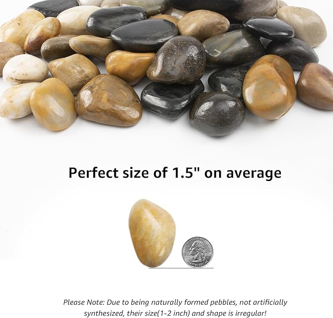 20lbs 1-2 Inch River Rocks, Decorative Mixed Pebbles for Garden Landscaping, Indoor Plants, Fish Tanks, Vases, and Succulents – Ideal for Home Decoration and Outdoor Gardens (Weight : 20 LB, Mixed)