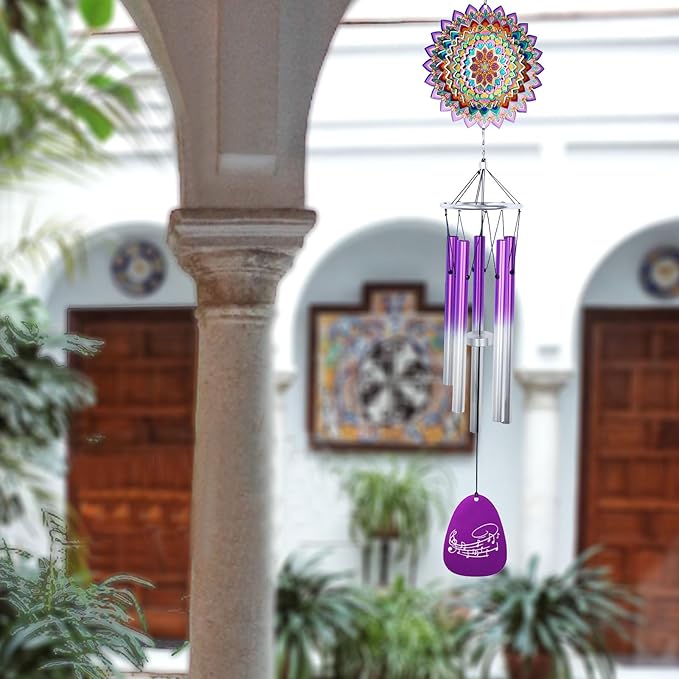 Aoedelyart Wind Chimes for Outside with Wind Spinner Mandala Lucky Clover,33" Memorial WindChimes Outdoor Hanging Decor for Zen Garden Patio,Best Gifts for Mom Women Wife Grandma,Christmas Ornaments