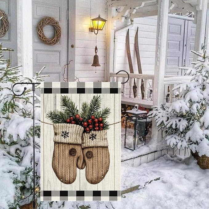 Christmas Garden Flag 12x18 Inch Double Sided Burlap with Mason Jar Winter Design, Perfect for Outdoor Holiday Yard Decoration