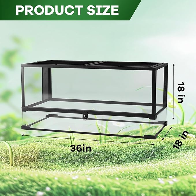 Garvee 50 gal Reptile Tall Glass Terrarium, 36 in x 18 in x 18 in Reptile Tank Double Hinge Door with Top Screen Ventilation, Easy Assembly
