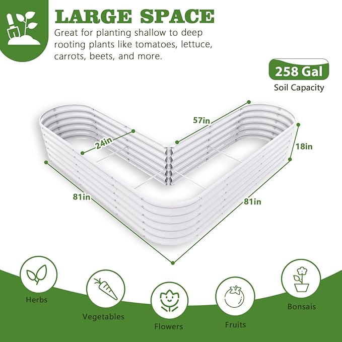 A ANLEOLIFE 2 Set Heart-Shaped Galvanized Raised Garden Beds Outdoor,81x81x18in Large Metal Planter Box for Planting Vegetables Flowers Herb, Anti-Rust & Easy-Setup, Antique White
