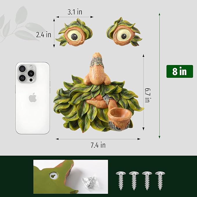 Flytime Tree Face Decor Outdoor,Whimsical Outdoor Art with Bird Feeder,Tree Hugger Bark Ghost Face Decoration Funny Yard Art,Garden Creative Decoration (8 INCH)