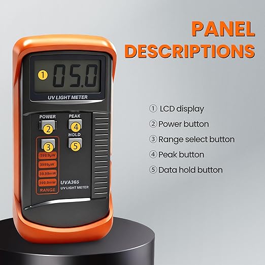 AMTAST UV Light Meter Professional UV Monitors Measurable of UVA Light Measure Tester with 320~390nm Range Portable UV Sunlight Tester (Model UVA365)
