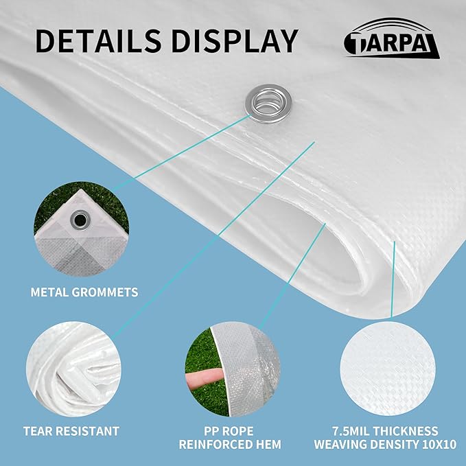 TARPAL 15'x20' Semi Clear White Tarp Waterproof Green House Cover with Grommets 7.5mil Clear Poly tarps for Gardening,Farm, Garden,Chicken Coops，Outdoor