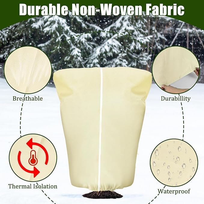 EYNDYN 4 Pcs Plant Covers Frost Protection Bag 71" x 47" Winter Reusable Plants Jacket with Drawstring Shrub Protection Wraps Bags Frost Blanket for Winter Outdoor Garden Plants
