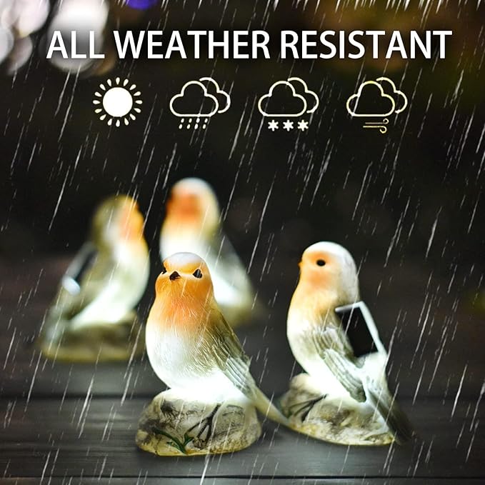 Solar Garden Bird Statue with LED Lights – Eco-Friendly Outdoor Waterproof Lawn Patio Balcony Decor, Charming Robin Sculpture for Garden, Yard, Porch, Gifts for Mom Grandma, Spring, Mother’s Day