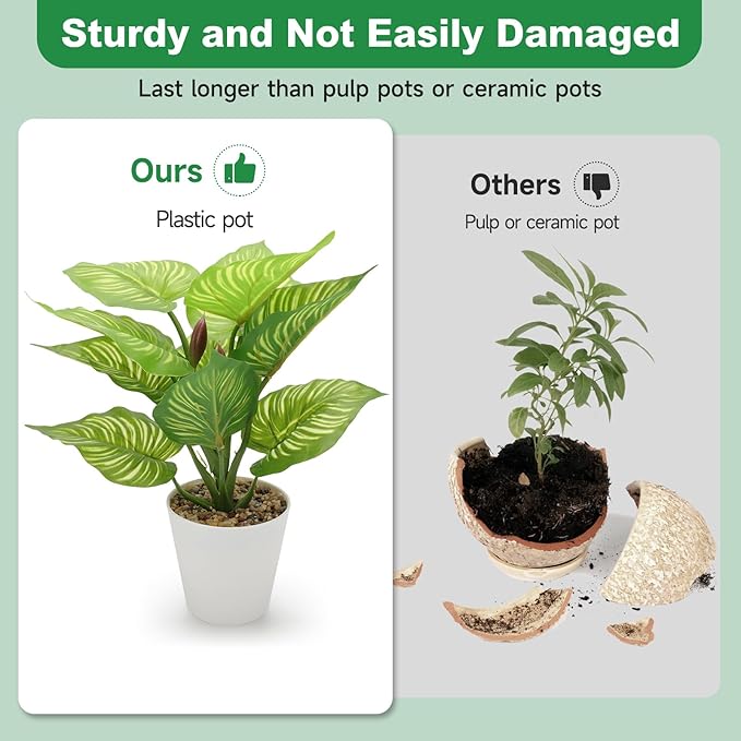 HNCSDD 11.8 Inch 3 Pcs Small Fake Plants Artificial Potted Plant Indoor Faux Tropical Plant for Home Office Table Shelf Desktop Décor